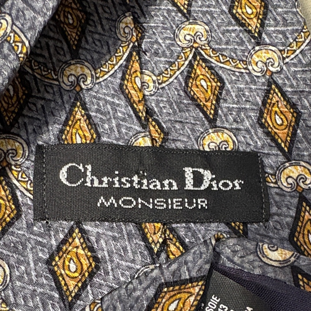 Dior Men's Tie in Gray with Gold Accents